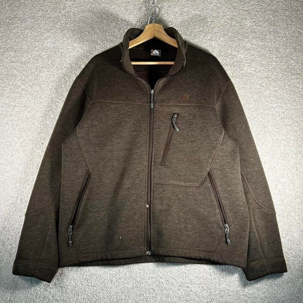Vintage Nike ACG brown soft shell cotton thermal zip up jacket Size L